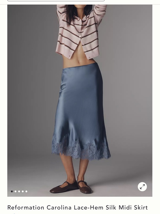 Reformation Dresses & Skirts - Reformation Satin Lace-Hem Midi Skirt in Slate Blue